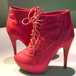 WOMANS ROUND TOE PINK TIE ANKLE BOOTIE STILETTOS SIDE 8